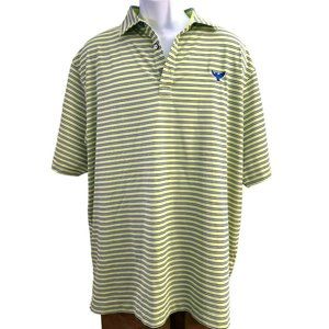 Footjoy Men's Lime Green Striped Owl Logo Golf Shirt Size XL White Navy Short
